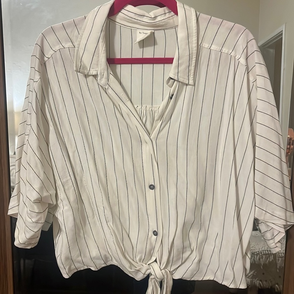 White and black striped blouse! Size L